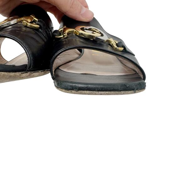 Gucci Zumi Black Leather GG Logo Slide Sandals Low Heel Mules Made Italy EU 38 - Picture 8 of 10